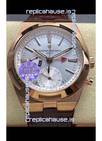 Vacheron Constantin Overseas Dual Time Rose Gold 1:1 Mirror Swiss Replica Watch in Steel Dial