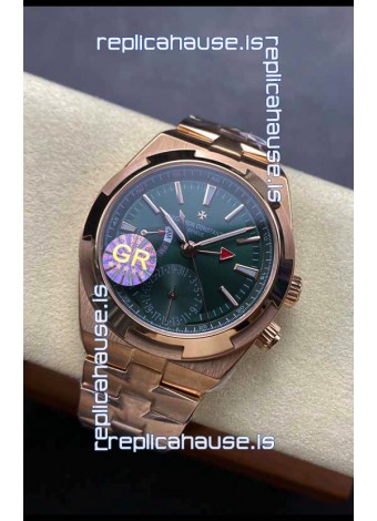 Vacheron Constantin Overseas Dual Time Rose Gold 1:1 Mirror Swiss Replica Watch in Green Dial