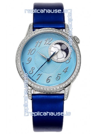 Vacheron Constantin Egerie Muse Moonphase 904L Steel Casing in Blue Dial Swiss Replica