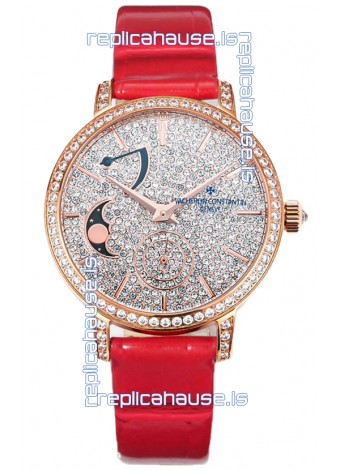 Vacheron Constantin Traditionelle Moon Phase Diamond Paved Dial in Rose Gold Swiss Replica