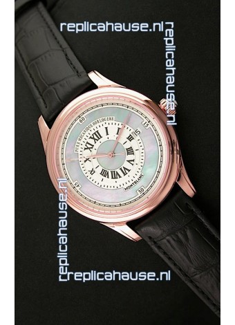 Montblanc Pure Mechanique Horlogere Swiss Replica Rose Gold Watch in Mop Blue Dial