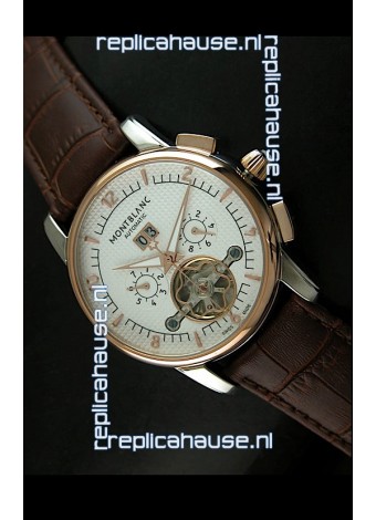 Mont Blanc Flying Tourbillon Japanese Replica Watch with Gold Bezel