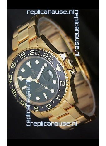 Rolex GMT Master II Swiss Replica Gold Watch in Black Dial