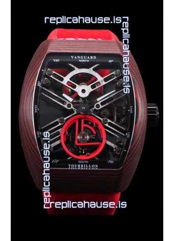 Franck Muller Vanguard Skeleton Tourbillon Red Carbon Swiss Replica Watch