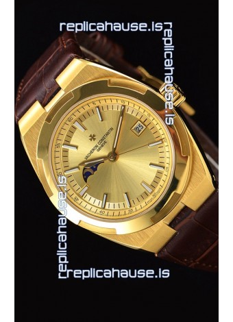 Vacheron Constantin Overseas MoonPhase Yellow Gold Swiss Watch in Brown Strap