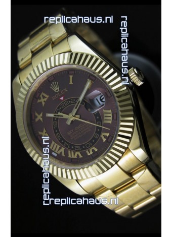 Rolex Sky-Dweller 18K Yellow Gold Watch in Brown Dial Roman Numerals
