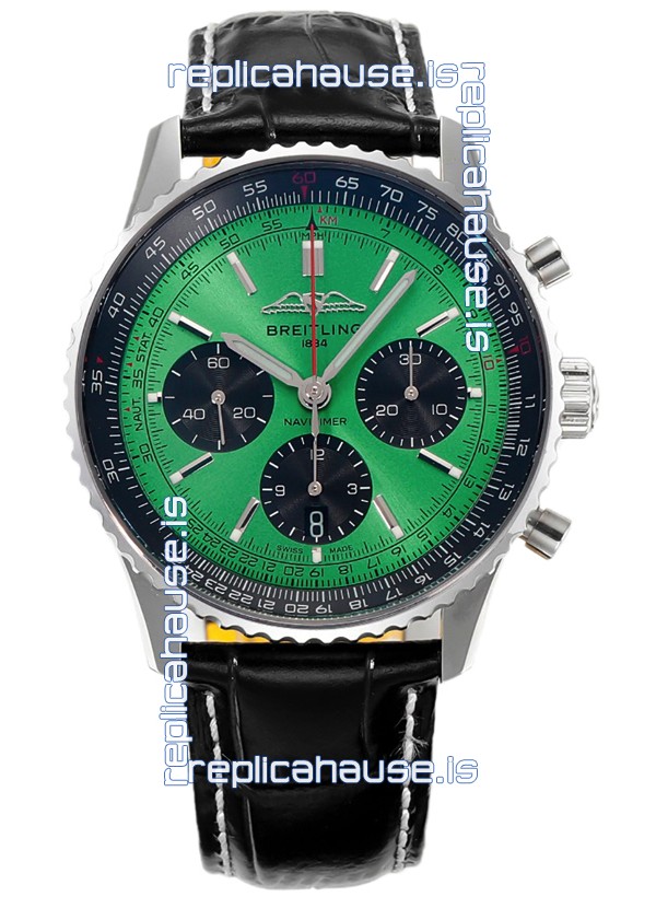 Breitling Navitimer B01 Chronograph 43 Green Dial 904L Steel Casing 1 1 Mirror Swiss Replica