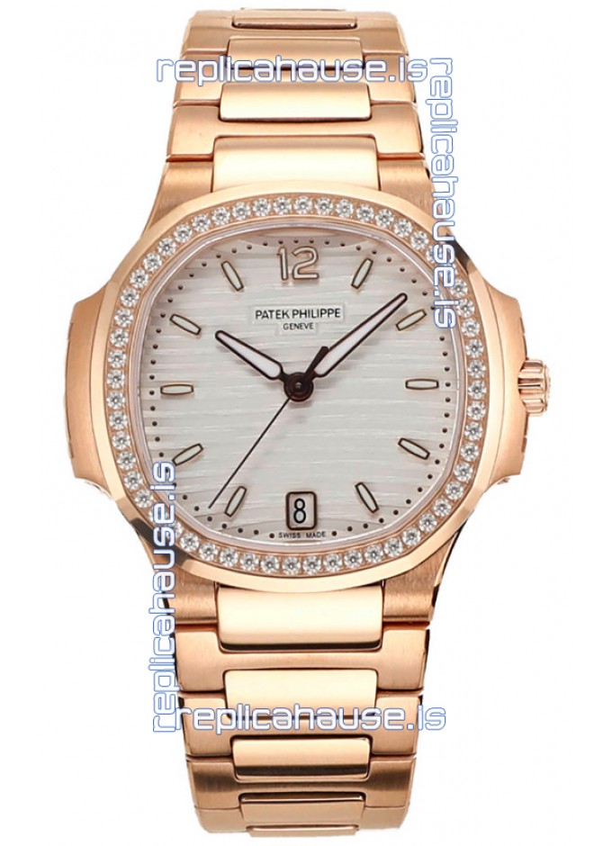 Patek Philippe Nautilus 7118R 35MM 1 1 Rose Gold White Dial 1 1 Mirror Replica Watch