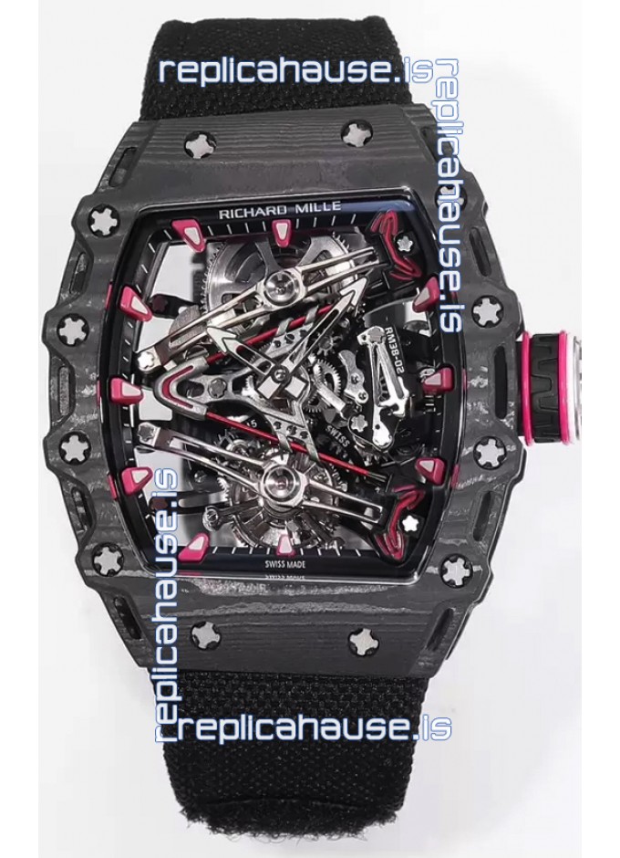 Richard Mille RM38 02 Carbon Casing Bubba Watson Black Nylon Tourbillon Movement 1 1 Mirror Replica