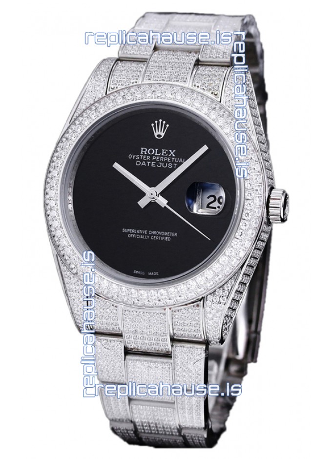 Rolex Datejust 41MM Swiss Replica Iced Out Edition in Black Dial