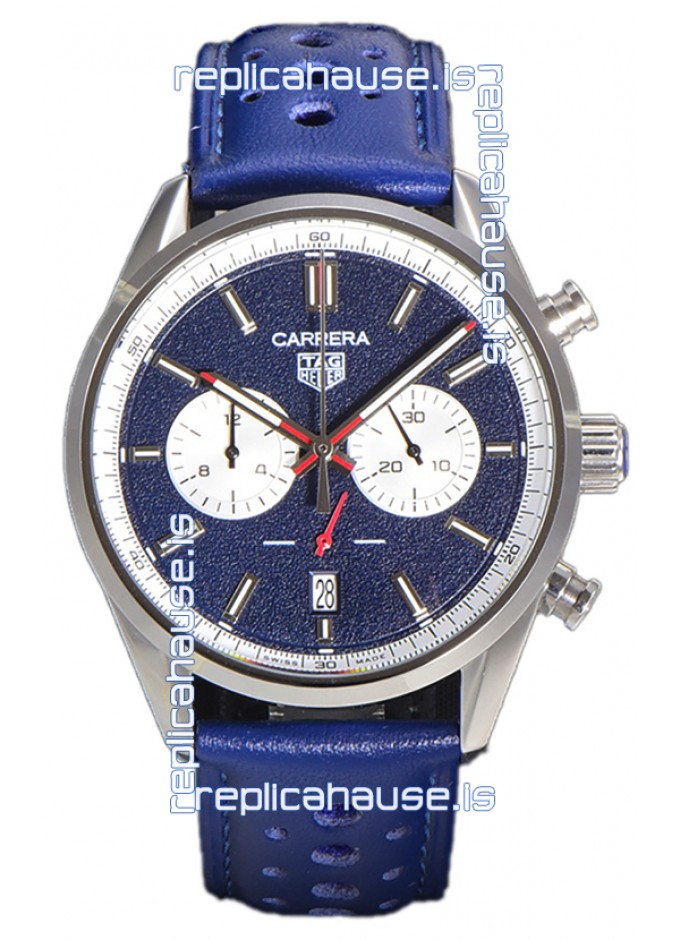 Tag Heuer Carrera Chronograph 43 Swiss Quartz Replica Watch Blue Dial Leather Strap