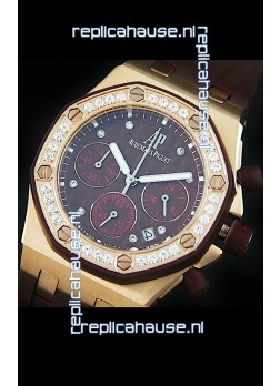 Audemars Piguet Royal Oak Offshore Lady Alinghi Swiss Watch in Maroon Checkered Dial