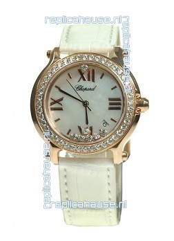 Chopard Happy Sport Swiss Ladies Swiss Replica Gold Watch in Diamond Bezel