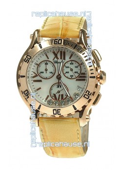 Chopard Happy Sport Diamonds Edition Replica Gold Watch in Yellow Strap