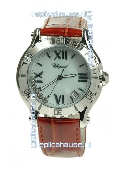 Chopard Happy Sport Diamonds Edition Replica Watch in Brown Strap