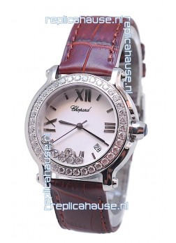 Chopard Happy Sport Star Shaped Diamonds Swiss Watch in Brown Strap