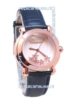 Chopard Happy Sport Star Shaped Diamonds Swiss Rose Gold Watch in White Dial