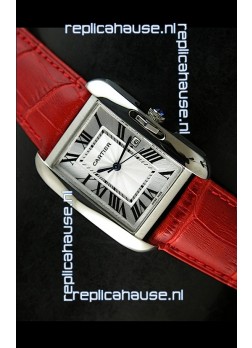 Cartier Tank Ladies Replica Watch in Steel Case/Red Strap