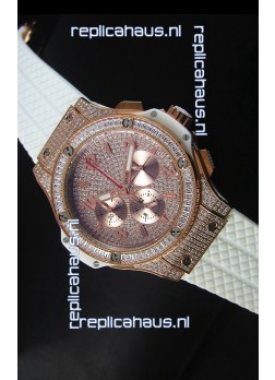 Hublot Big Bang Rose Gold Watch Quartz Movement in White Strap