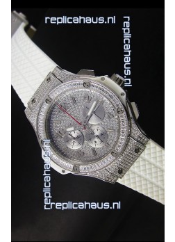 Hublot Big Bang Rose Stainless Steel Watch Quartz Movement in White Strap