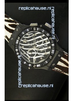 Hublot Big Bang White Zebra Bang Edition in Black PVD Case 34MM Watch