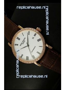 Patek Philippe Calatrava 5120 Swiss Replica Watch in Pink Gold Casing - Roman Hours
