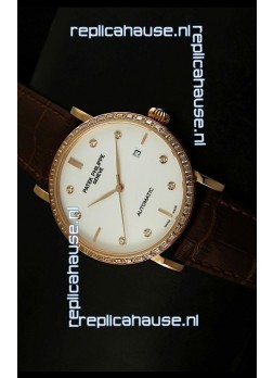 Patek Philippe Calatrava 5298 Swiss Replica Watch in Pink Gold Casing - Diamonds Hours
