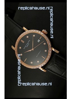 Patek Philippe Calatrava 5298 Swiss Replica Watch in Pink Gold Casing - Diamonds Hours