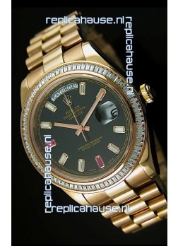 Rolex Day Date II 41MM Swiss Replica Watch - Black Dial - 1:1 Mirror Replica Watch 