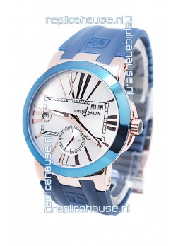 Ulysse Nardin Executive Dual Time Japanese Replica Watch in Smooth Blue Bezel