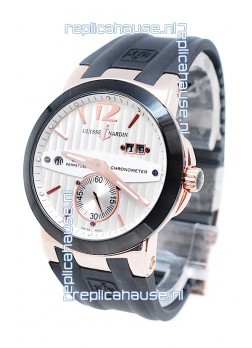 Ulysse Nardin Executive Dual Time Japanese Replica Rose Gold Watch in Black Bezel
