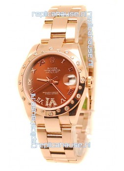 Rolex Datejust Japanese Replica Rose Gold Watch in Brown Dial  - 36MM
