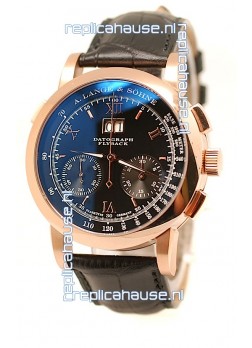 A. Lange & Sohne Datograph Flyback Swiss Replica Rose Gold Watch in Black Dial