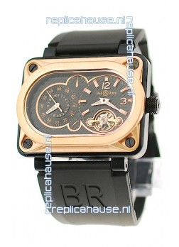 Bell and Ross BR Minuteur Tourbillon Japanese Replica Gold Watch in Black Dial