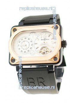 Bell and Ross BR Minuteur Tourbillon Japanese Replica Gold Watch in White Dial