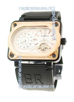 Bell and Ross BR Minuteur Tourbillon Japanese Replica Gold Watch in White Dial
