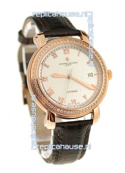 Vacheron Constantin Geneve Japanese Replica Gold Watch in Diamond Bezel