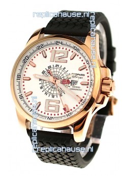 Chopard 1000 Miglia GT XL GMT Japanese Replica Gold Watch in White Dial
