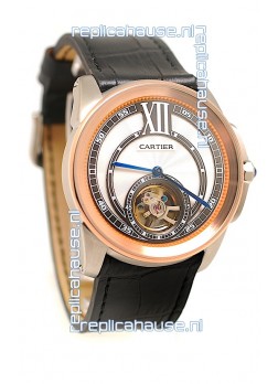 Calibre de Cartier Flying Tourbillon Japanese Replica Rose Gold Watch 
