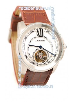 Calibre de Cartier Flying Tourbillon Japanese Replica Steel Watch 