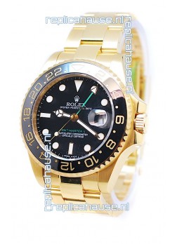 Rolex GMT Masters II 2011 Edition Swiss Replica Gold Watch in Black Cerarmic Bezel