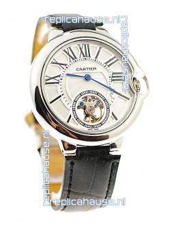 Ballon Bleu De Cartier flying Tourbillon Japanese Replica Steel Watch in White Dial