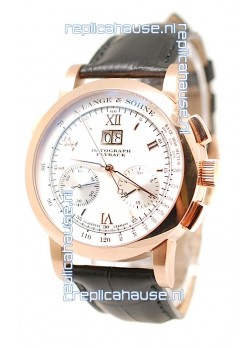 A. Lange & Sohne Datograph Flyback Swiss Replica Rose Gold Watch in White Dial