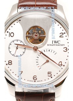 IWC Portuguese Tourbillon Mystere Japanese Replica Watch in White Dial