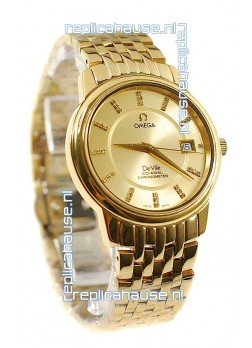 Omega Co-Axial Deville Japanese Gold Watch in Golden Dial