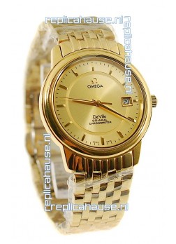 Omega Co-Axial Deville Japanese Gold Watch in Golden Markers