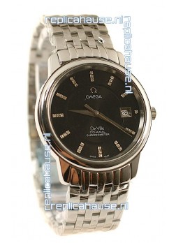 Omega Co-Axial Deville Japanese Steel Watch in Diamond Encrusted Stick Markers