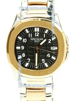 Patek Philippe Aquanaut Two Tone Ladies Gold Watch in Black Dial