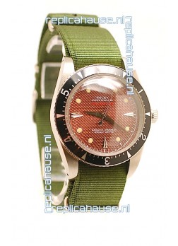 Rolex Submariner Swiss Watch in Green Nylon Strap Red Dial
