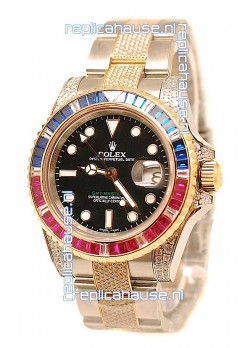 Rolex GMT Masters II 2011 Edition Swiss Replica Two Tone Watch with Diamonds Casing and Bezel